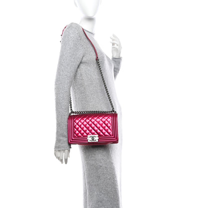 Chanel Metallic Patent Calfskin Quilted Medium Boy Flap Pink 2 of 9