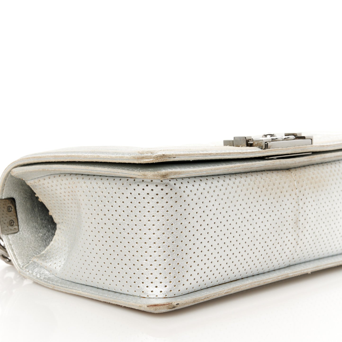 Metallic Perforated Lambskin Quilted Medium Boy Flap Argent