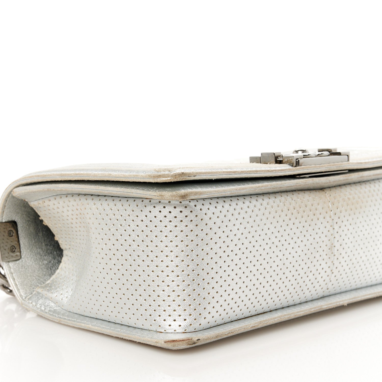 Chanel Metallic Perforated Lambskin Quilted Medium Boy Flap Argent 9 of 12