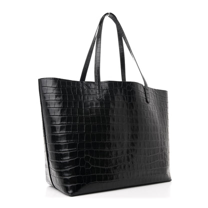 Mansur Gavriel Calfskin Crocodile Embossed Large Shopping Tote Black 4 of 12