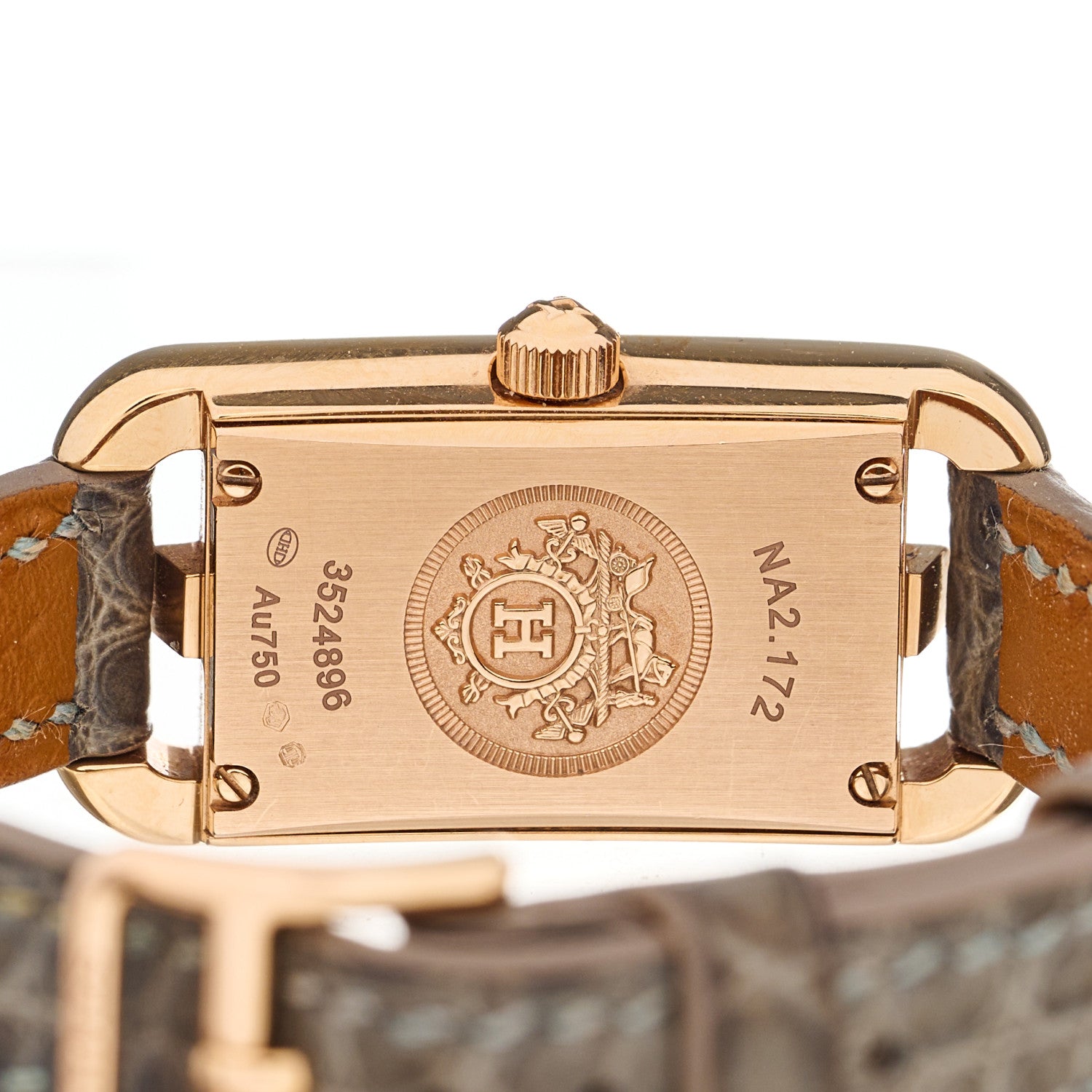 Hermes 18K Rose Gold Alligator Diamond 17mm Nantucket Jete De Diamants Quartz Watch Gris Perle 4 of 5