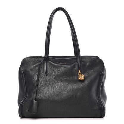 Alexander McQueen Pebbled Calfskin Large Skull Padlock Zip Around Tote Black 1 of 13