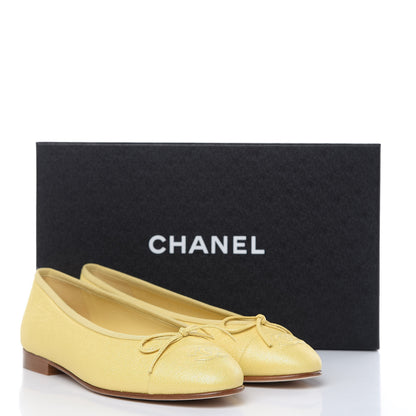 Chanel Iridescent Caviar CC Cap Toe Ballerina Flats 37.5 Yellow 9 of 9