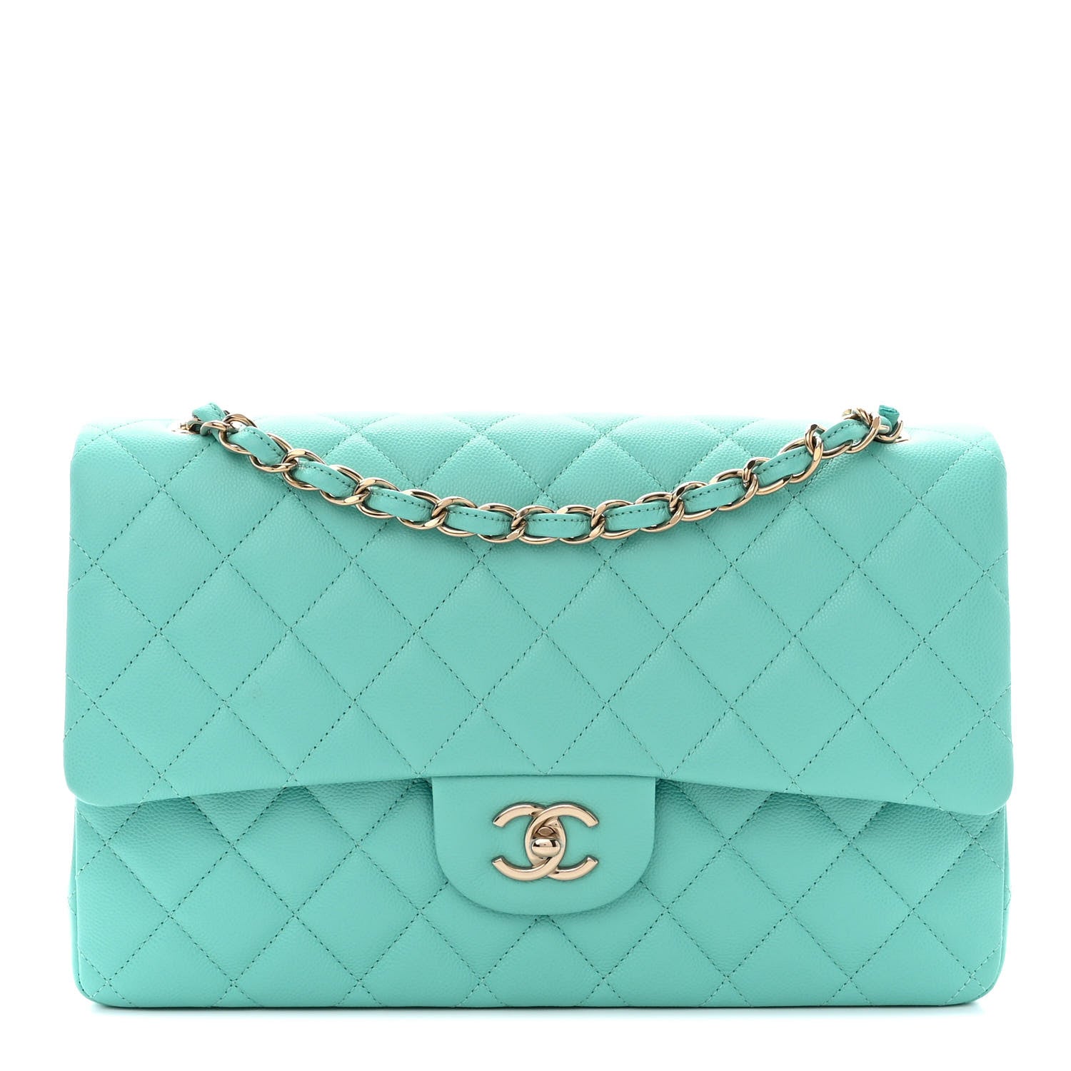Chanel Caviar Quilted Jumbo Double Flap Turquoise 1 of 11
