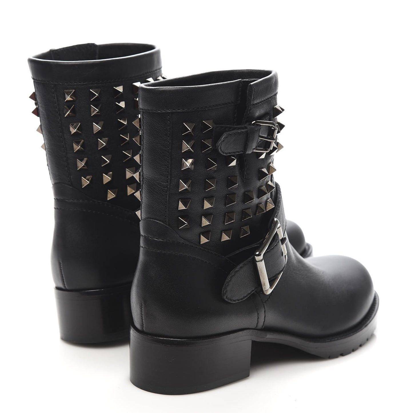 Calfskin Rockstud 30mm Biker Boots 37 Black
