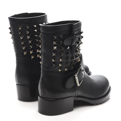 Valentino Garavani Calfskin Rockstud 30mm Biker Boots 37 Black 4 of 8
