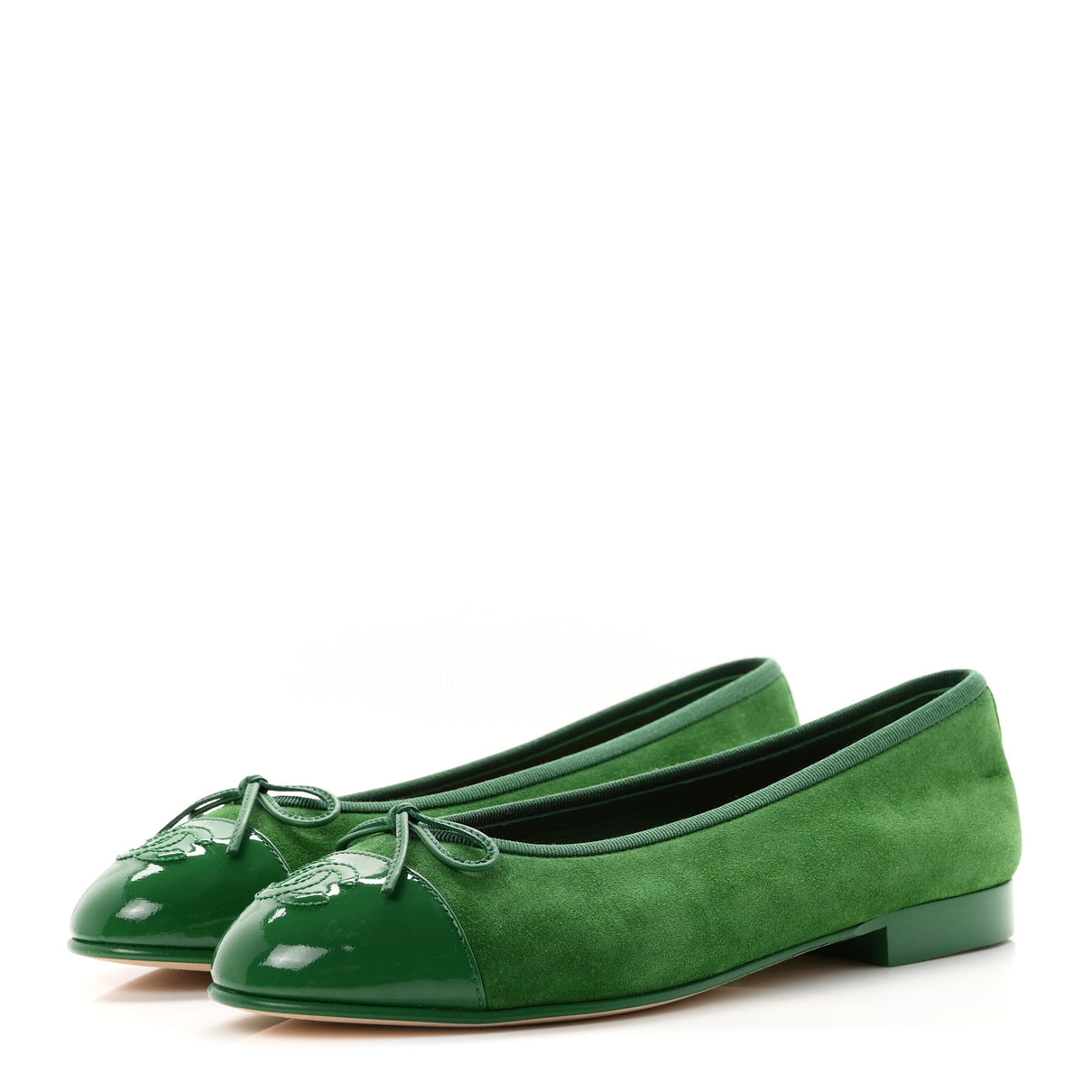 Chanel Suede Patent Cap Toe CC Ballerina Flats 37.5 Green 4 of 10