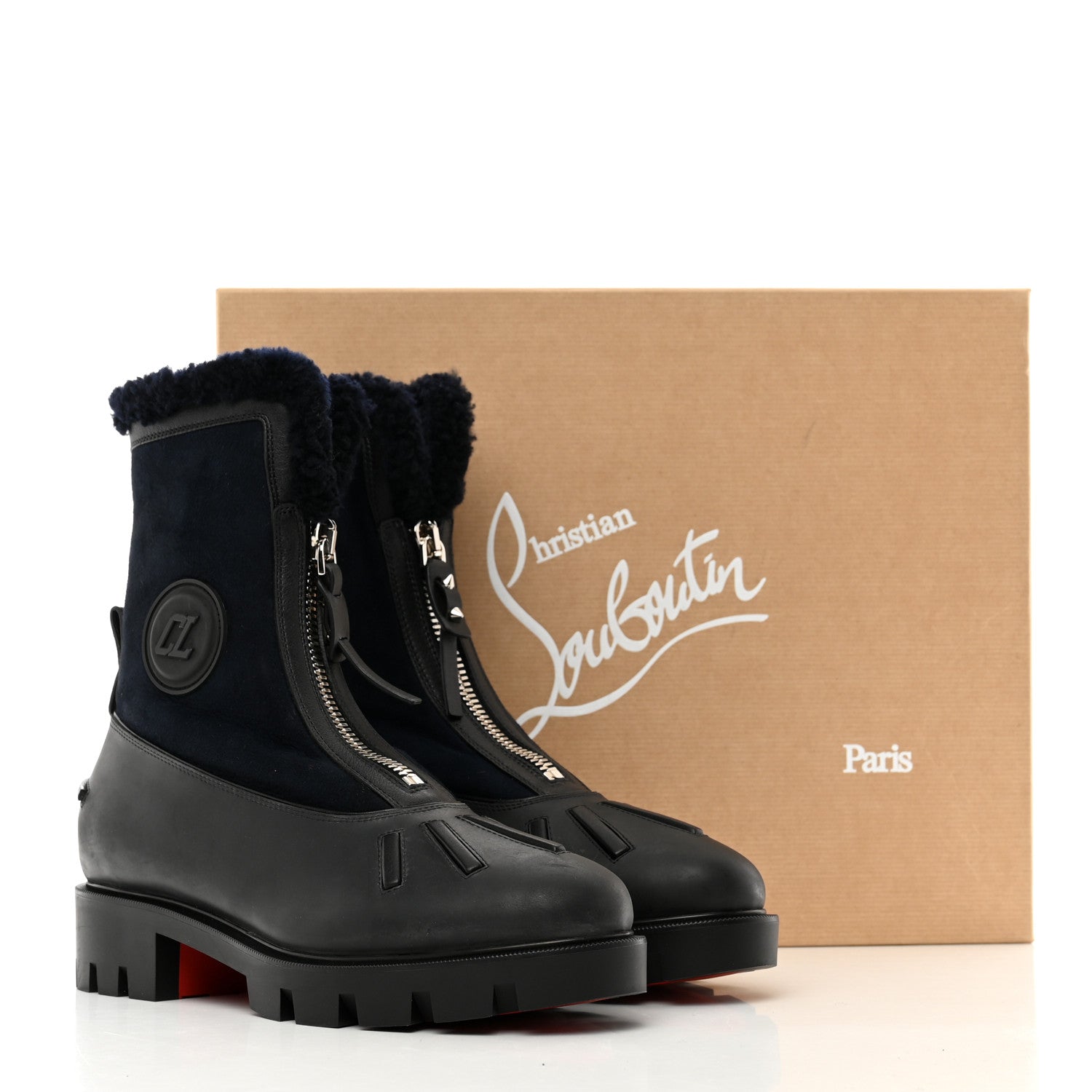 Christian Louboutin Kid Calfskin Shearling Glory Flat Boot 38.5 Version Black 9 of 9