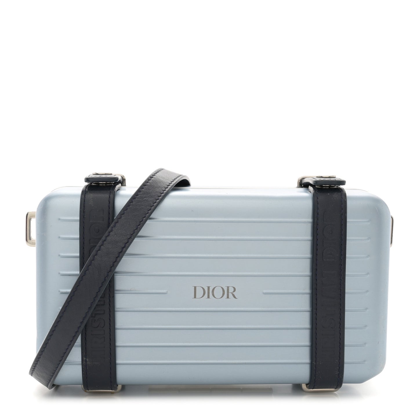 X RIMOWA Aluminum Personal Clutch On Strap Bleu