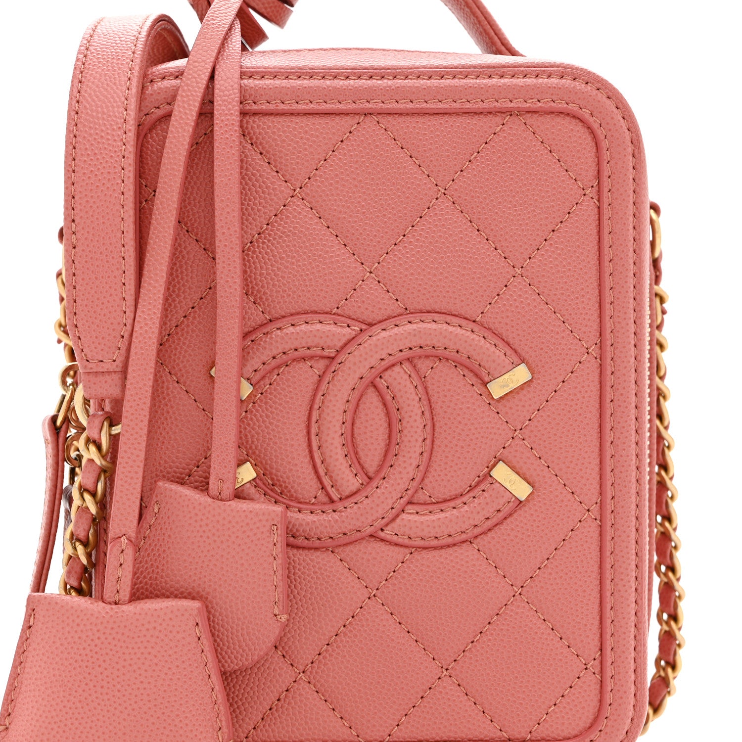 Chanel Caviar Quilted CC North South Filigree Vanity Case Pink 8 of 10