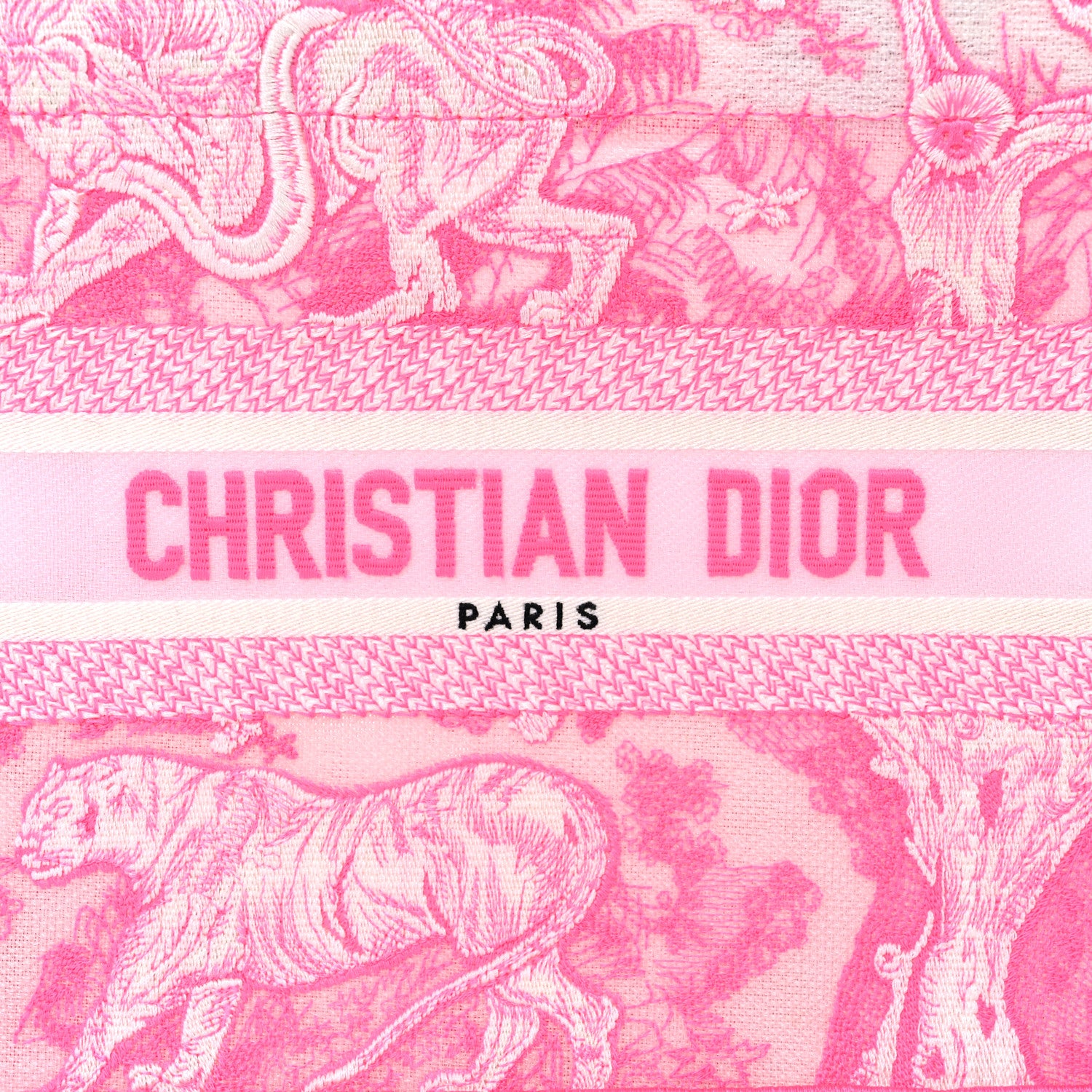 Christian Dior Transparent Canvas Embroidered Small Toile De Jouy Reverse Book Tote Fluorescent Pink 8 of 12
