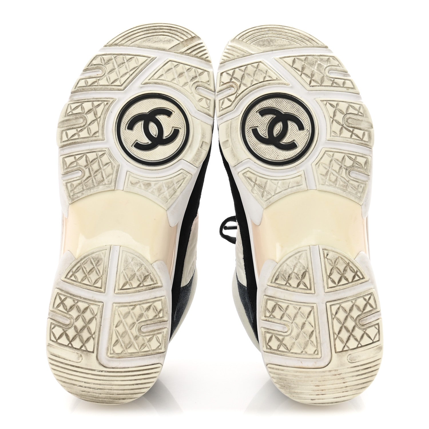 Chanel Nylon Calfskin Suede CC Womens Sneakers 35.5 Navy White Orange 6 of 11