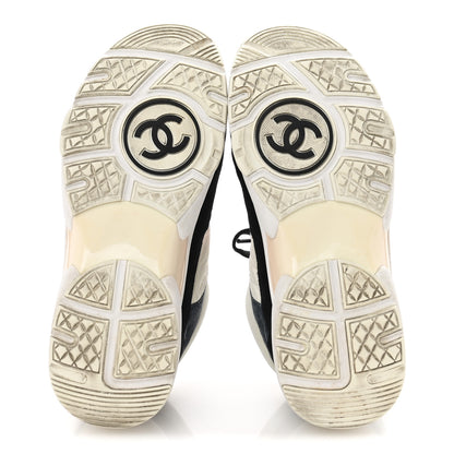Chanel Nylon Calfskin Suede CC Womens Sneakers 35.5 Navy White Orange 6 of 11