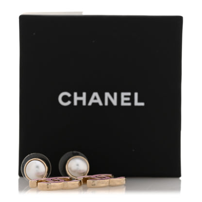 Chanel Pearl Enamel CC Drop Earrings Pink 5 of 5