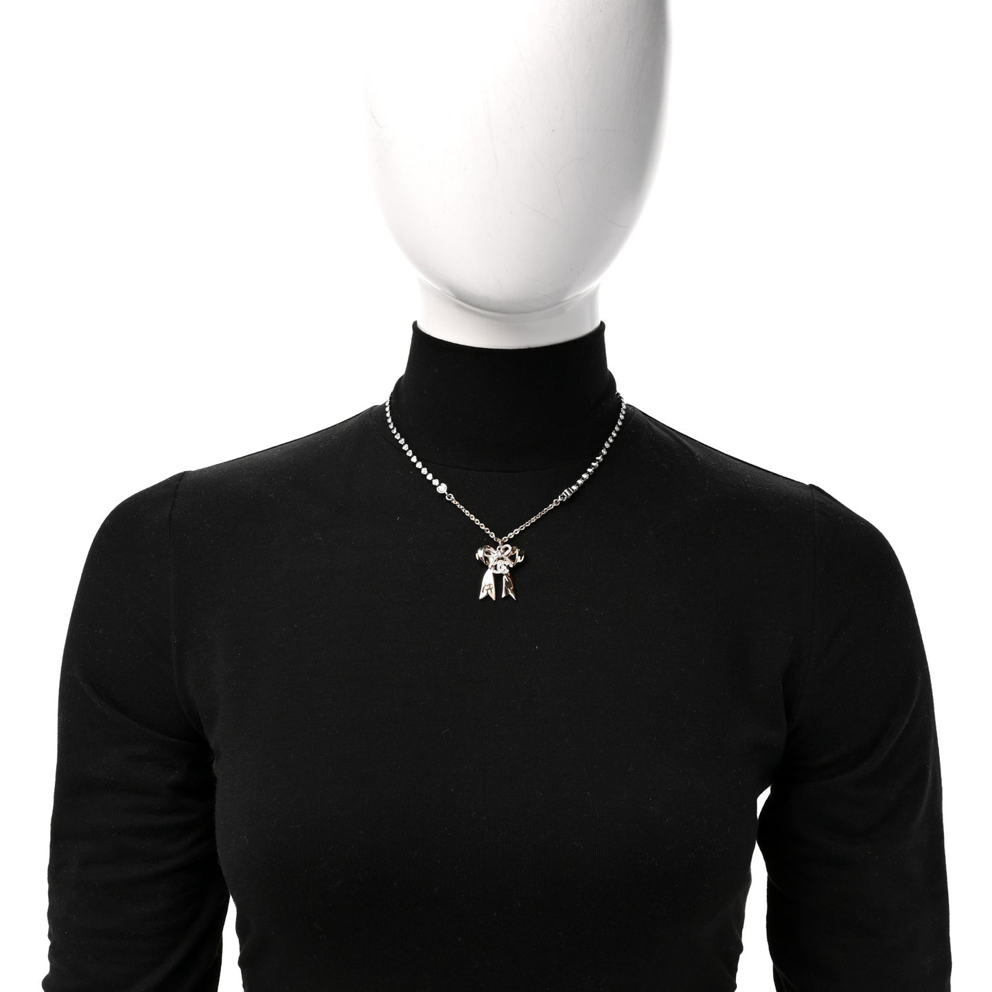 Crystal CC Bow Pendant Necklace Gold Silver