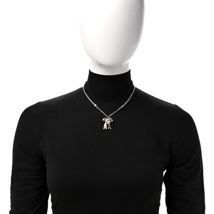 Chanel Crystal CC Bow Pendant Necklace Gold Silver 2 of 5