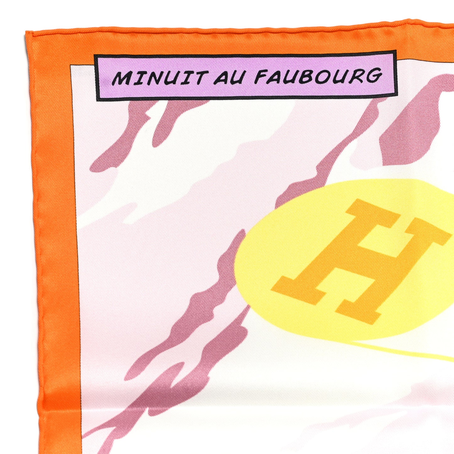 Silk Minuit Au Faubourg Scarf 70 Orange Gris Jaune
