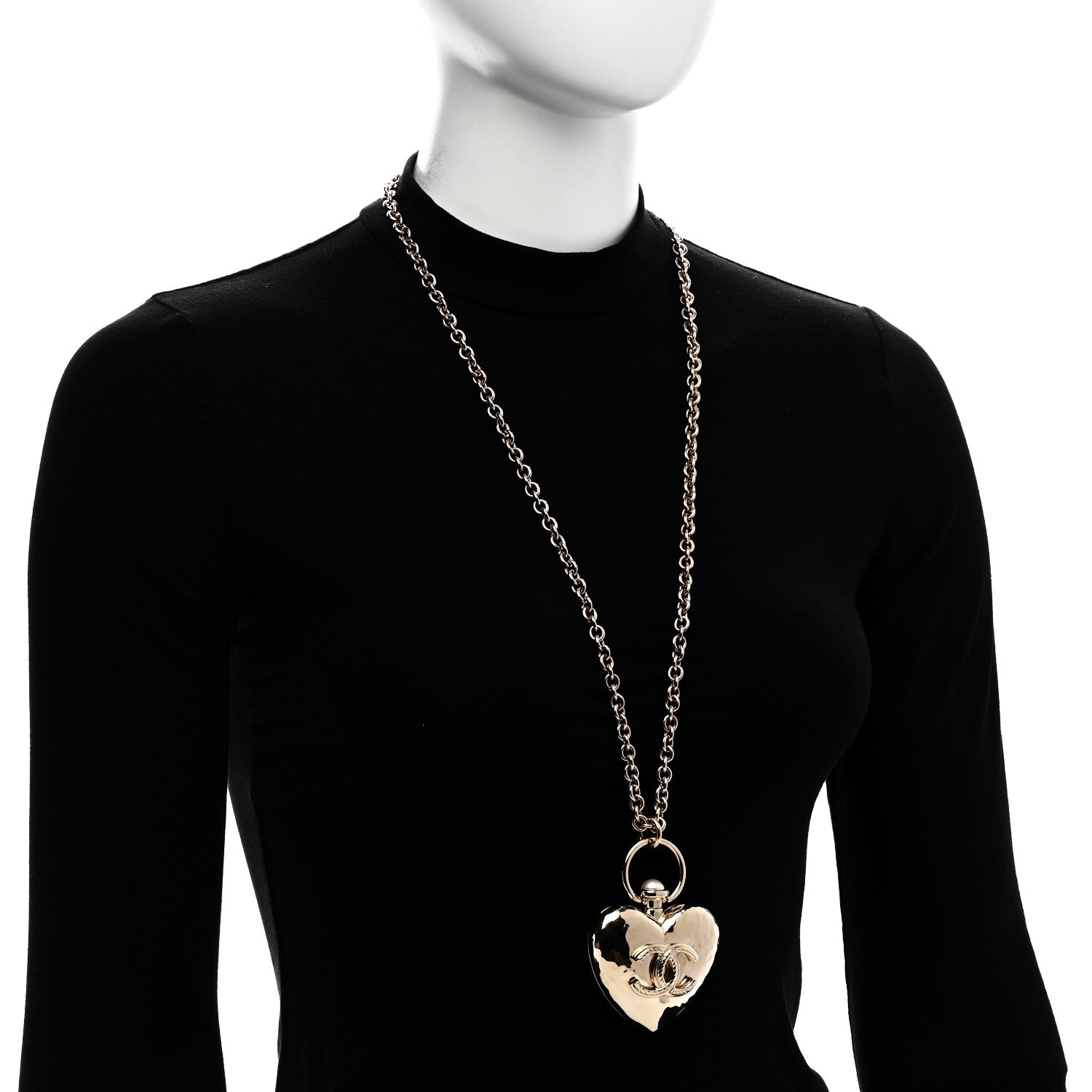 Chanel Metal CC Heart Locket Necklace Gold 2 of 7