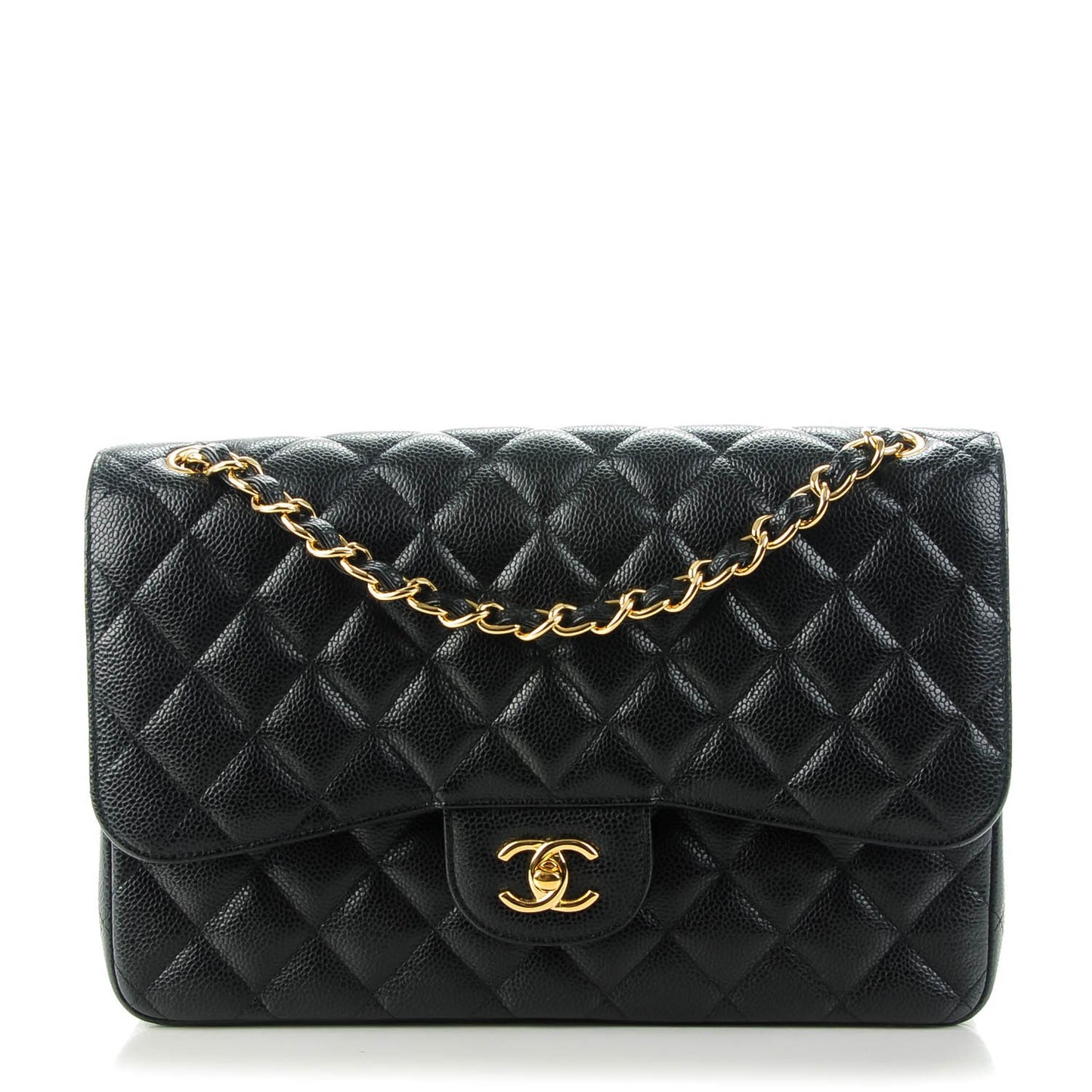 Caviar Quilted Jumbo Double Flap Black