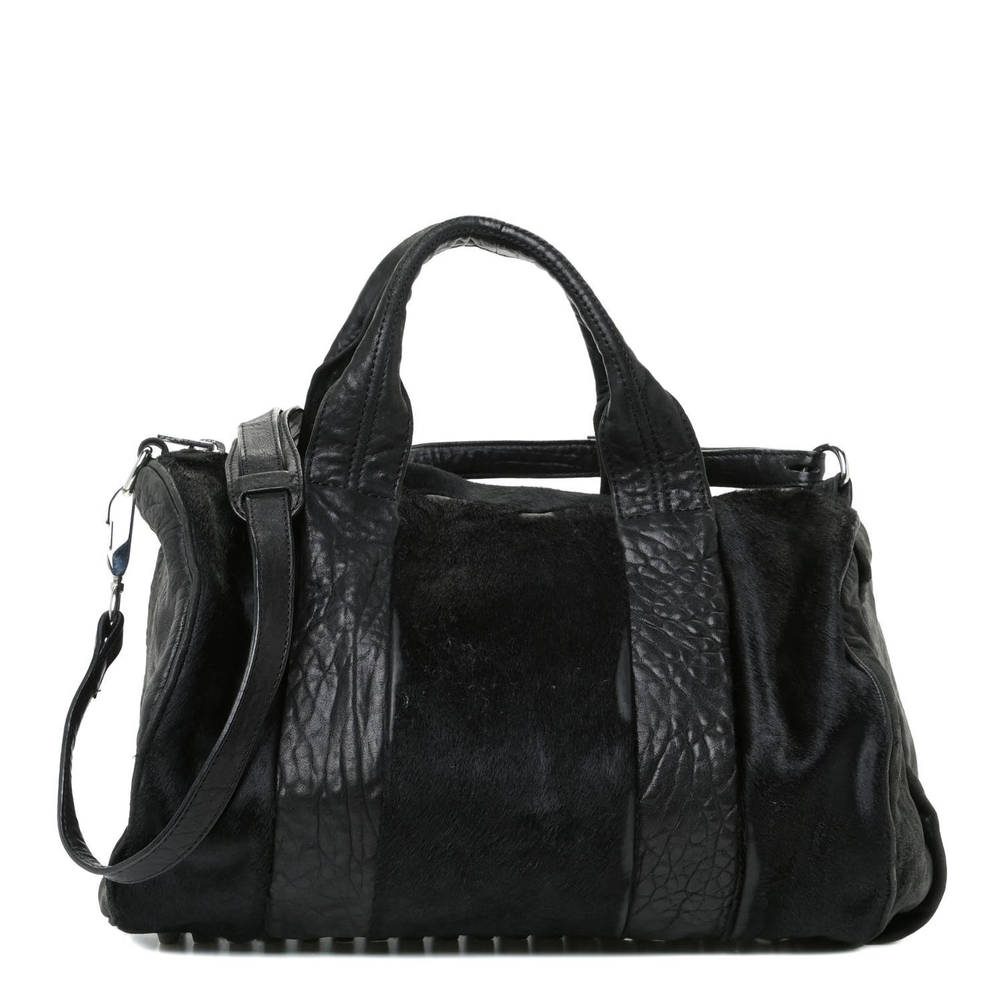 Pebbled Lambskin Pony Hair Rocco Duffle Black Silver Hardware
