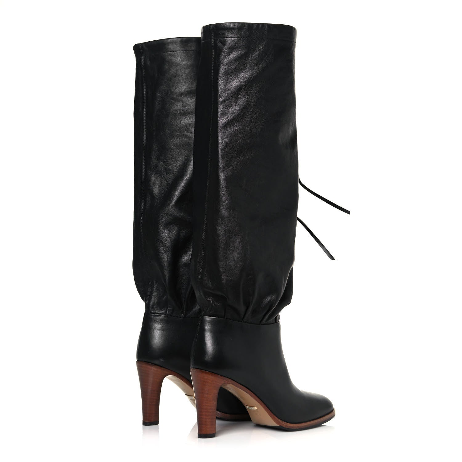 Gucci Deauville Calfskin Cinched Knee High Boots 37.5 Black 4 of 7