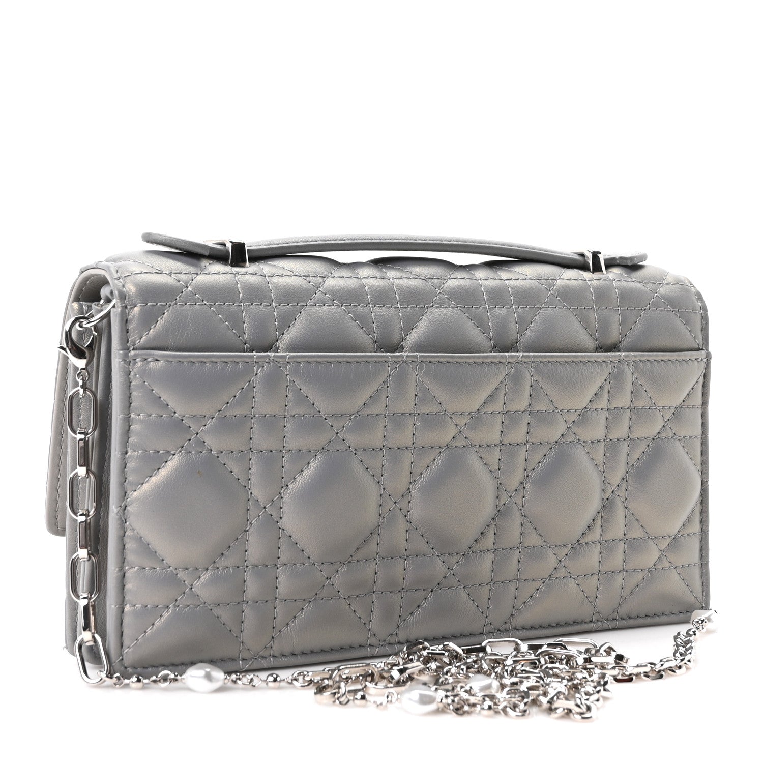 Christian Dior Iridescent Lambskin Cannage Mini My Dior Top Handle Clutch Grey 3 of 10