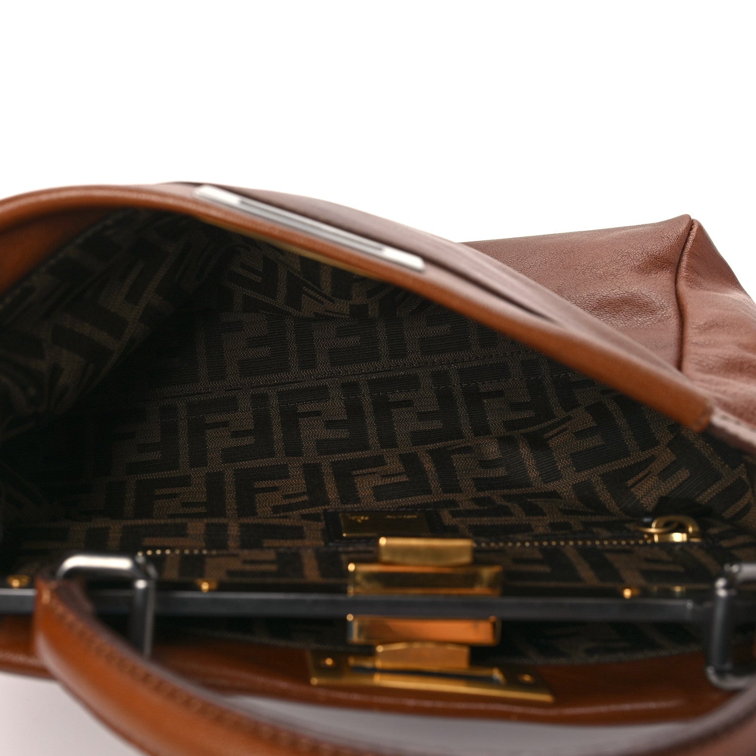 Fendi Goatskin Zucca Medium Peekaboo Iconic Satchel Cuoio Tobacco Moro 4 of 8