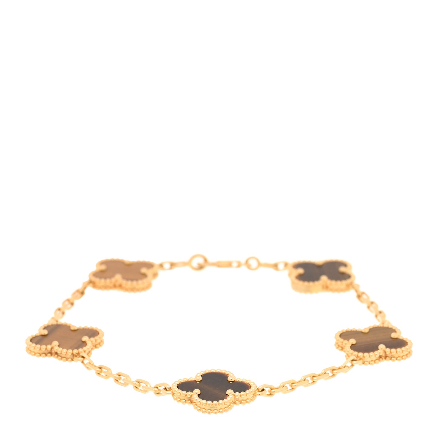18K Yellow Gold Tiger Eye 5 Motifs Vintage Alhambra Bracelet