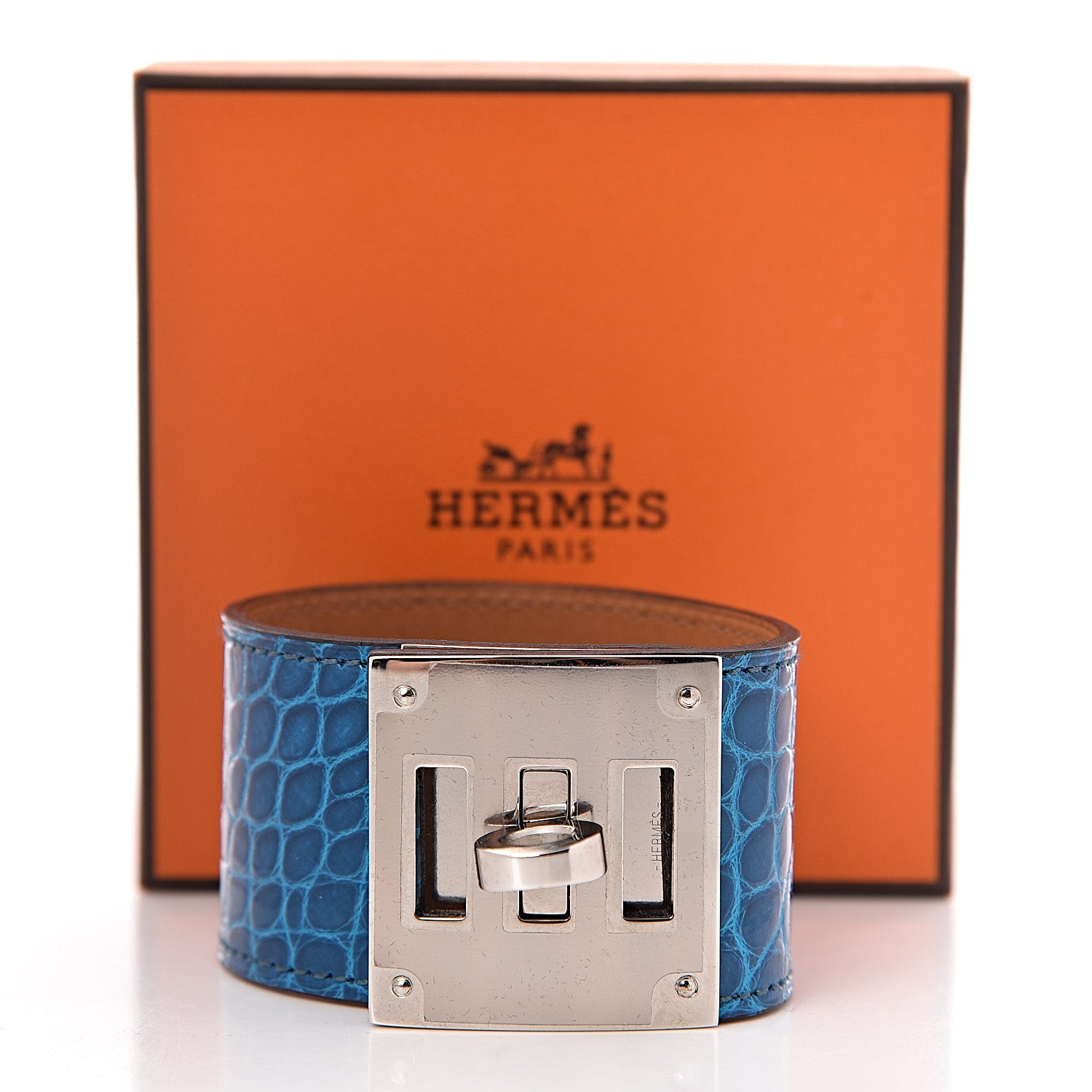 Hermes Shiny Alligator Kelly Dog Cuff Bleu Izmir 6 of 6