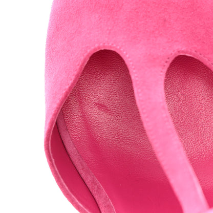 Chanel Suede Lambskin Cap Toe Crystal Slingback Pumps 40 Fuchsia Black 8 of 15