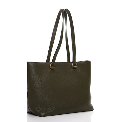 Prada Vitello Daino Logo Tote Dark Green 3 of 12