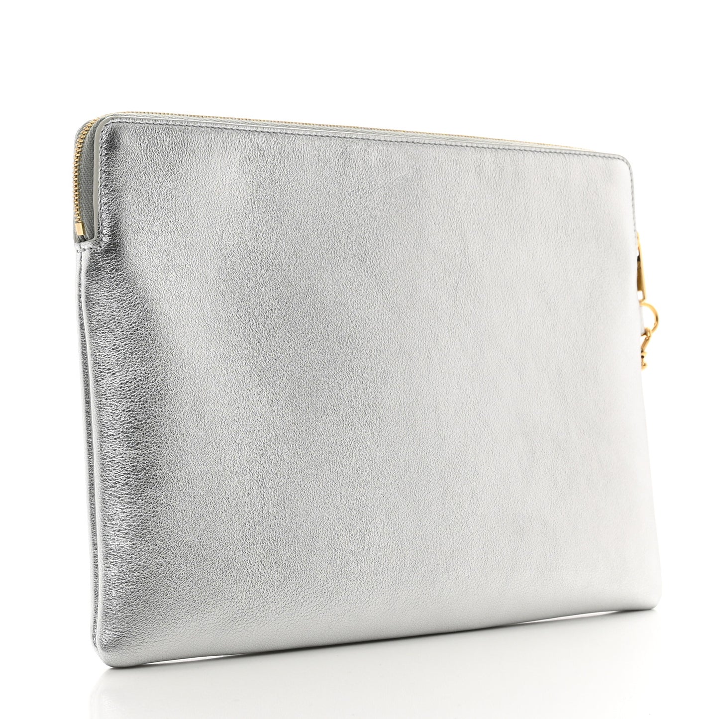 Metallic Calfskin Cuir Triomphe Coin and Card Pouch With Hook