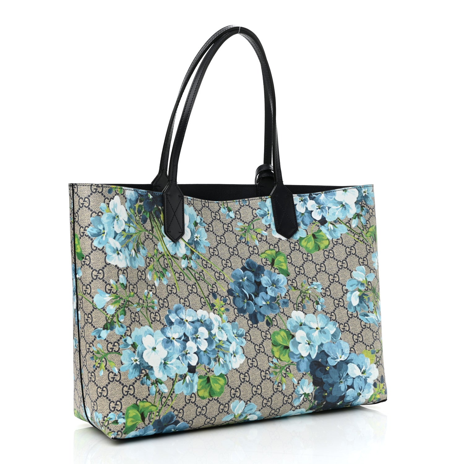 Gucci GG Supreme Monogram Blooms Medium Reversible Tote Beige Blue Navy 3 of 17