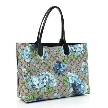 Gucci GG Supreme Monogram Blooms Medium Reversible Tote Beige Blue Navy 3 of 17