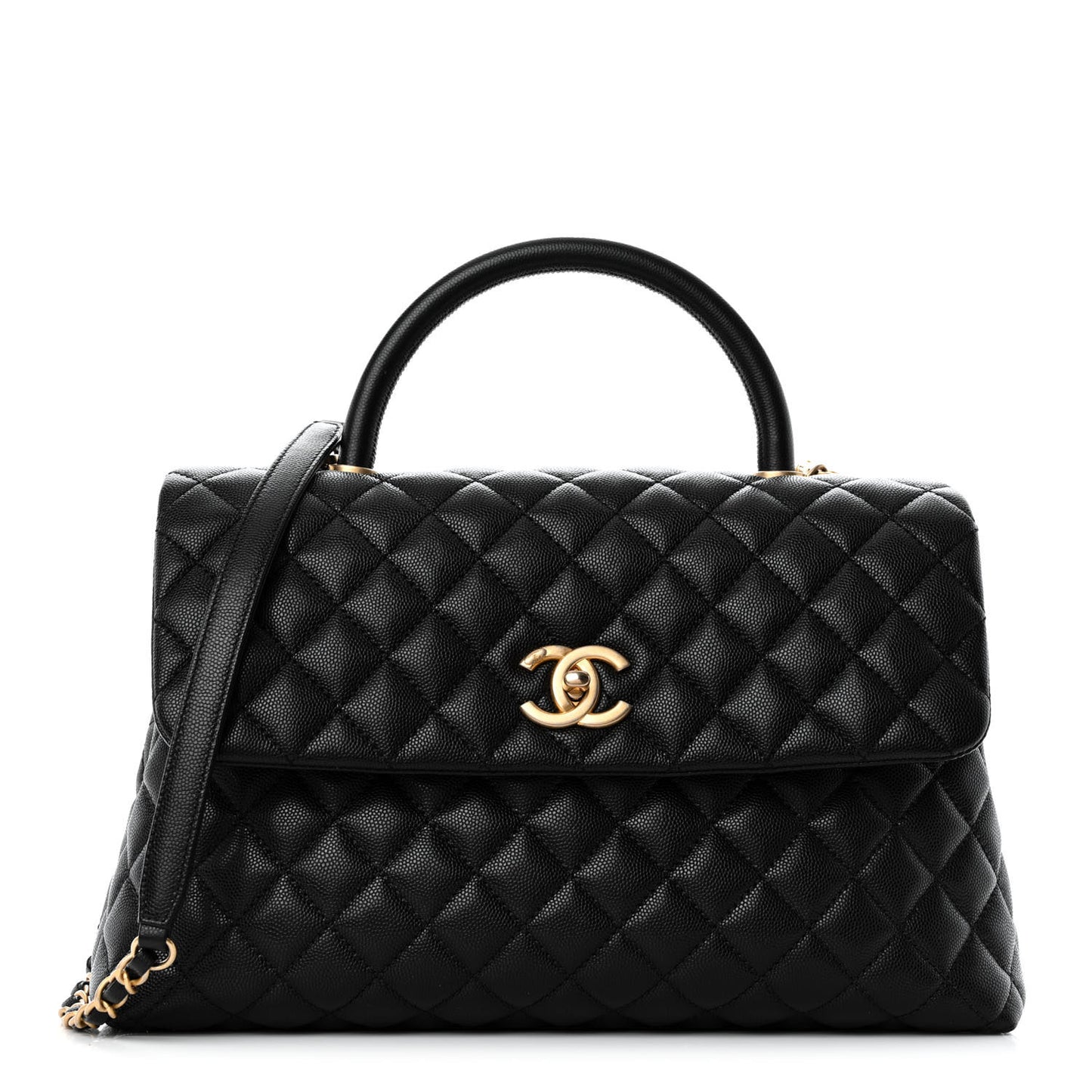 Caviar Quilted Medium Coco Handle Flap Black