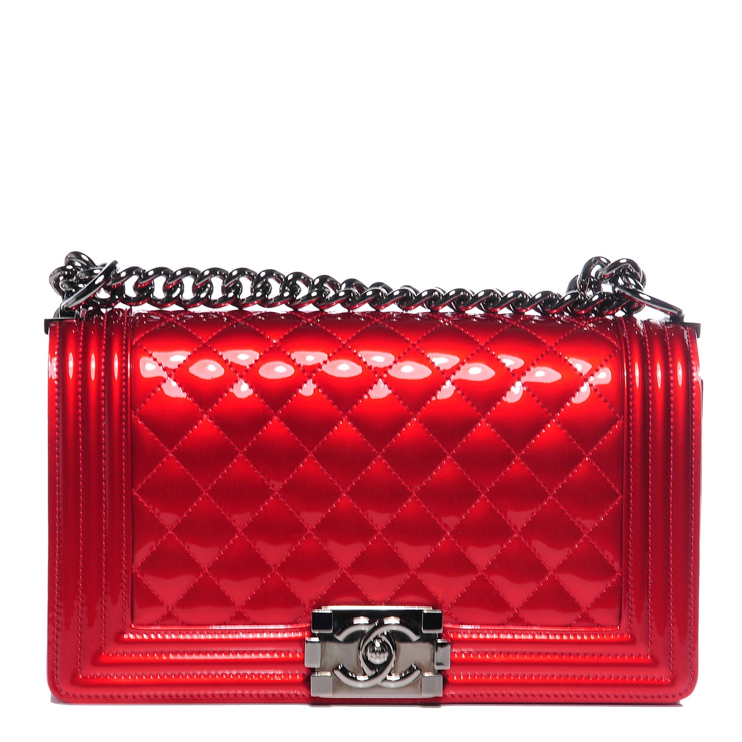Metallic Patent Quilted Medium Boy Flap Red