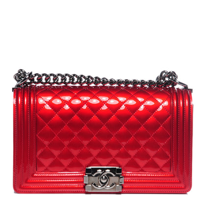 Chanel Metallic Patent Quilted Medium Boy Flap Red 1 of 7