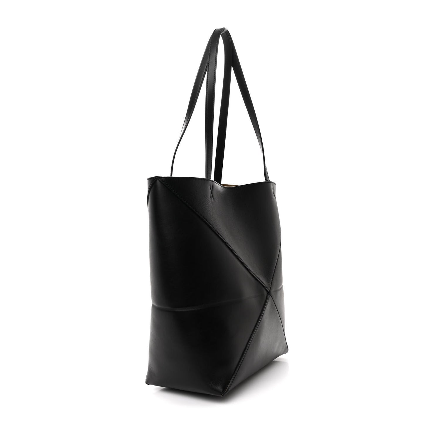 Shiny Calfskin Medium Puzzle Fold Tote Black
