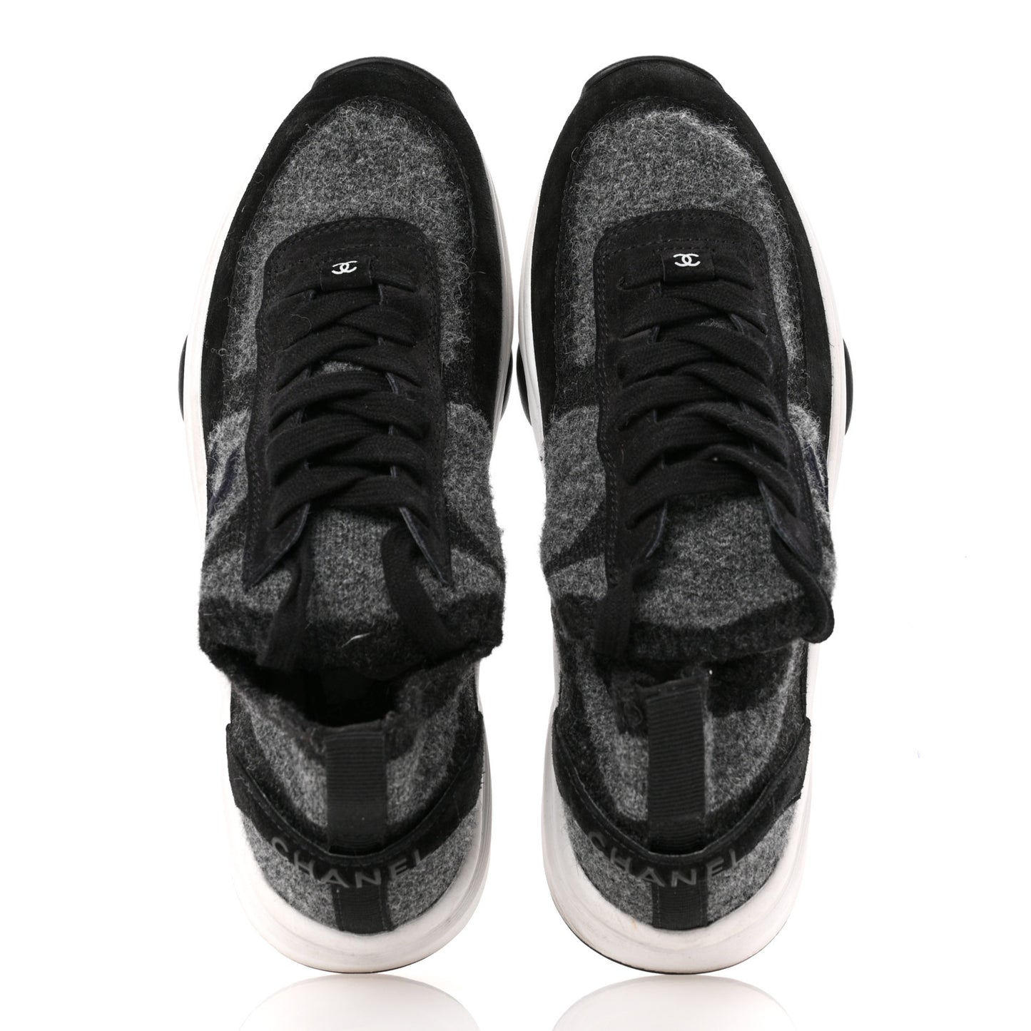 Fabric Suede Calfskin Womens CC Sneakers 38.5 Black Grey