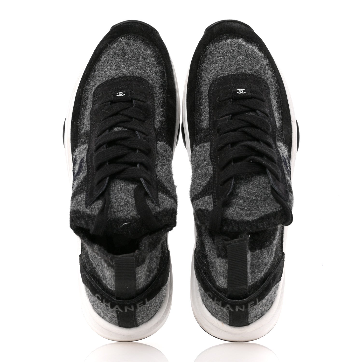 Chanel Fabric Suede Calfskin Womens CC Sneakers 38.5 Black Grey 2 of 11