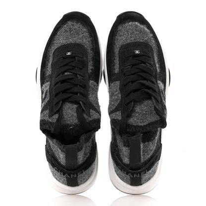 Chanel Fabric Suede Calfskin Womens CC Sneakers 38.5 Black Grey 2 of 11