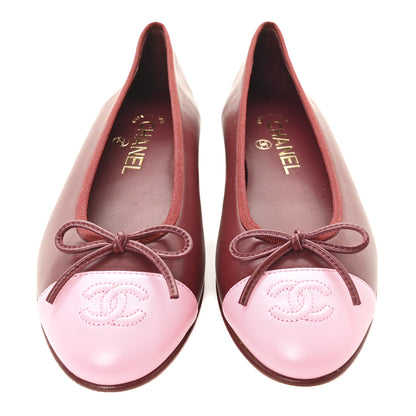 Chanel Lambskin Cap Toe CC Ballerina Flats 37 Burgundy Pink 2 of 10