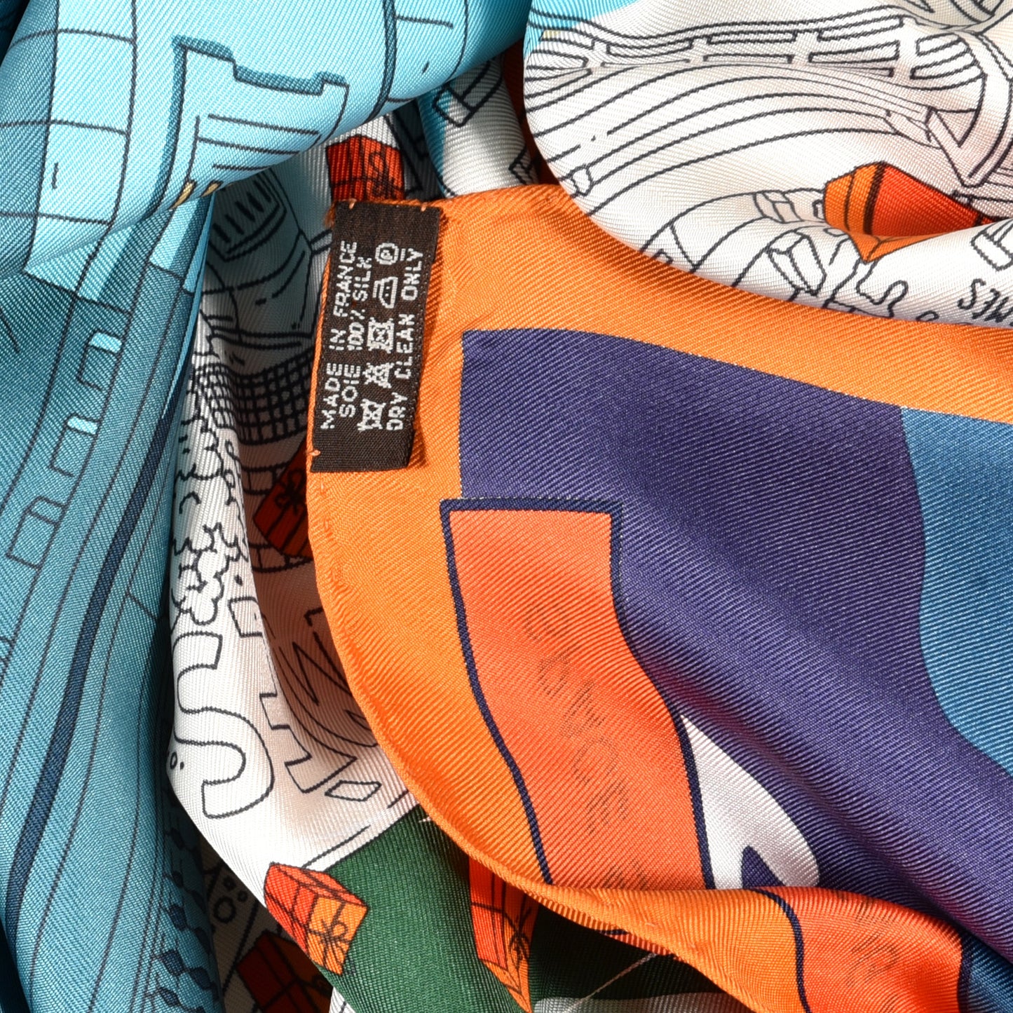 Silk Space Shopping Au Faubourg Pocket Square Scarf Bleu Orange Vert