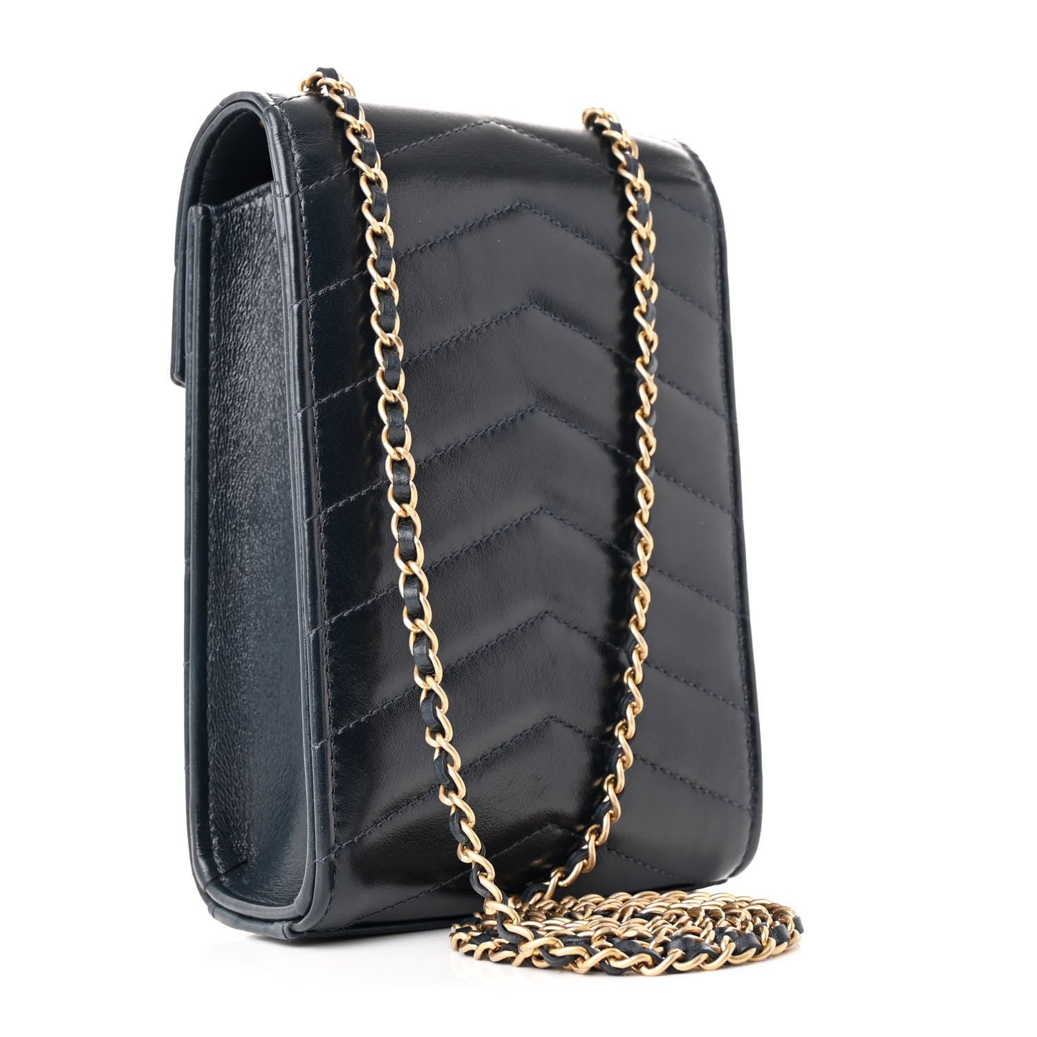 Chanel Calfskin Chevron Quilted Medal Mini Clutch With Chain Navy 3 of 11