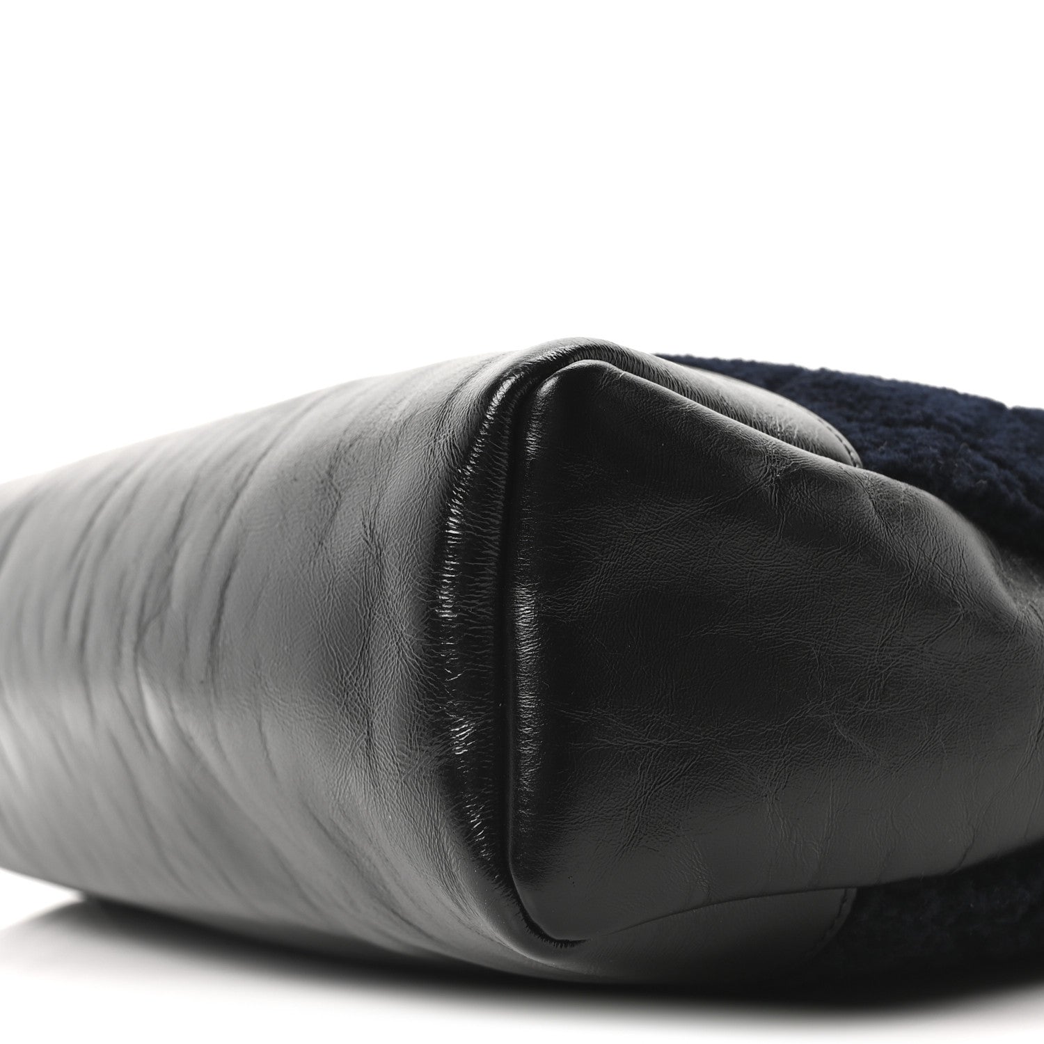 Chanel Shiny Crumpled Calfskin Wool Large 31 Shopping Bag Navy Blue Black 10 of 10