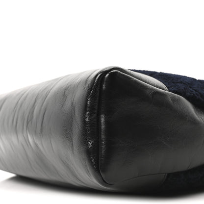 Chanel Shiny Crumpled Calfskin Wool Large 31 Shopping Bag Navy Blue Black 10 of 10