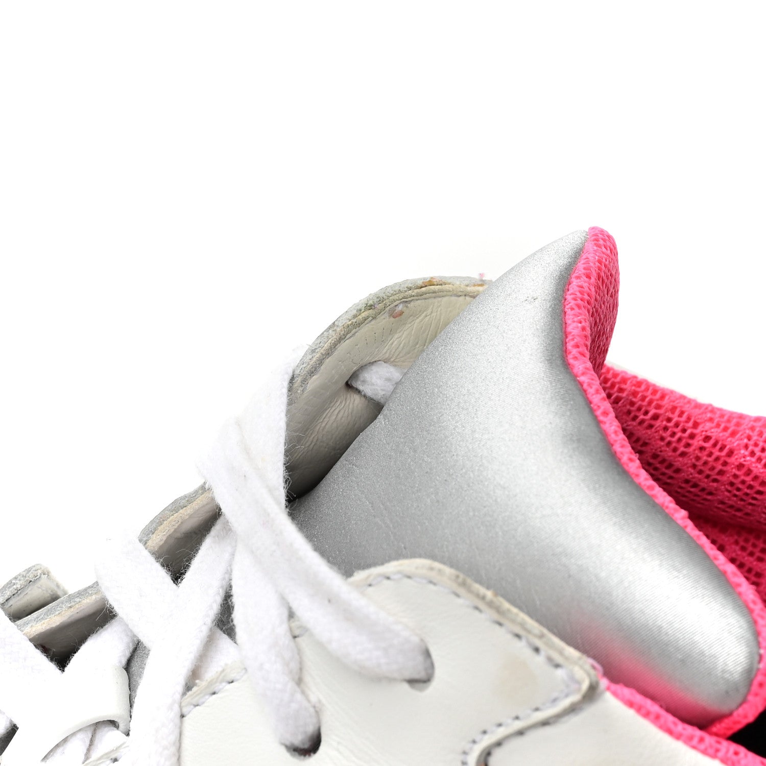Chanel Calfskin Fabric Sneakers 38.5 White Silver Fluo Pink 10 of 12