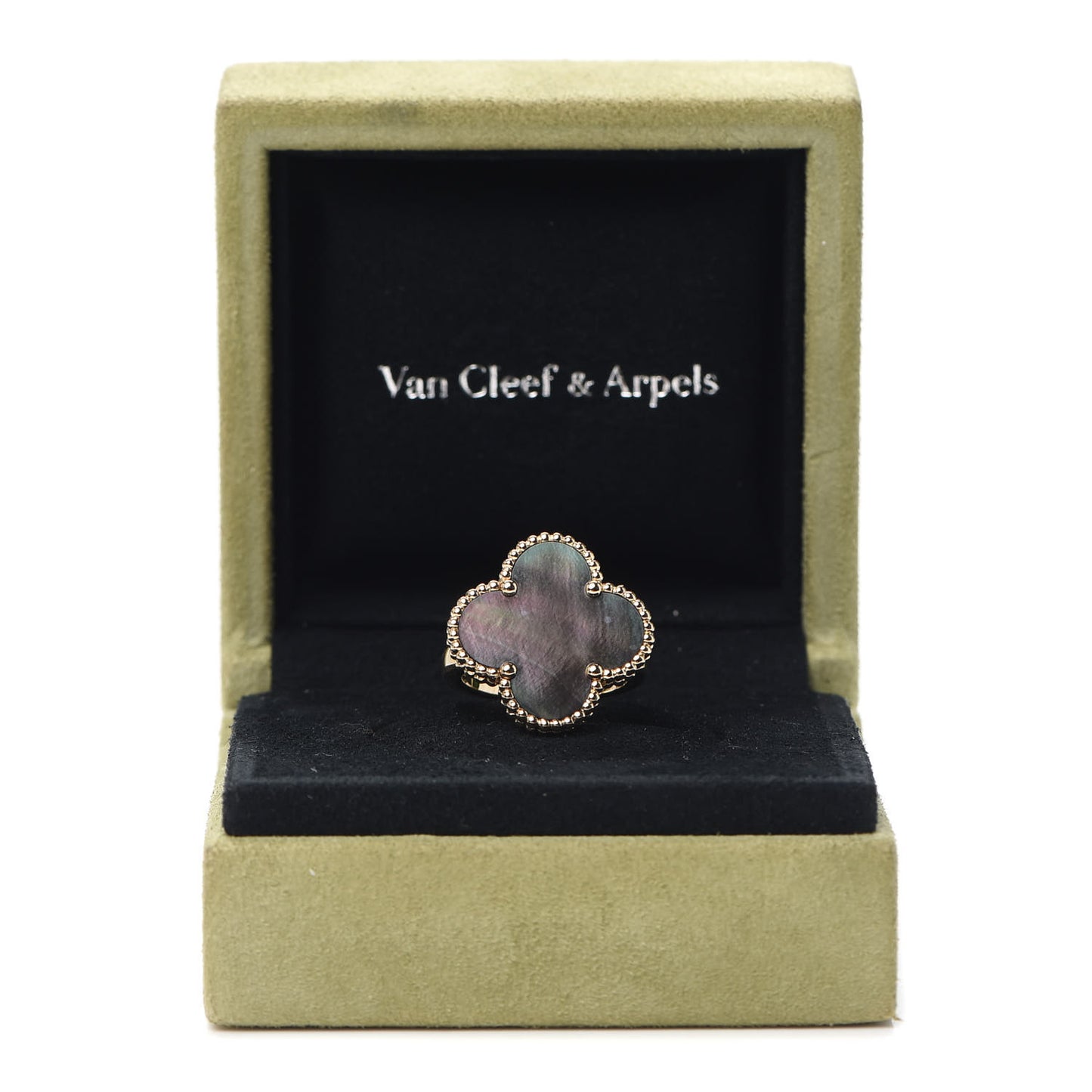 18K Yellow Gold Gray Mother of Pearl Magic Alhambra Ring 51 5.75