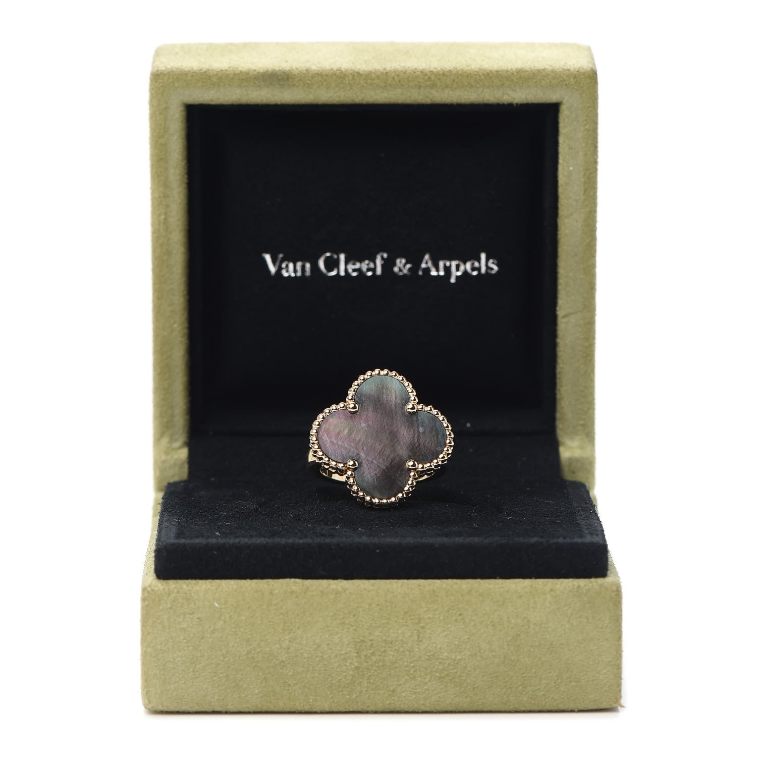 Van Cleef & Arpels 18K Yellow Gold Gray Mother of Pearl Magic Alhambra Ring 51 5.75 6 of 6