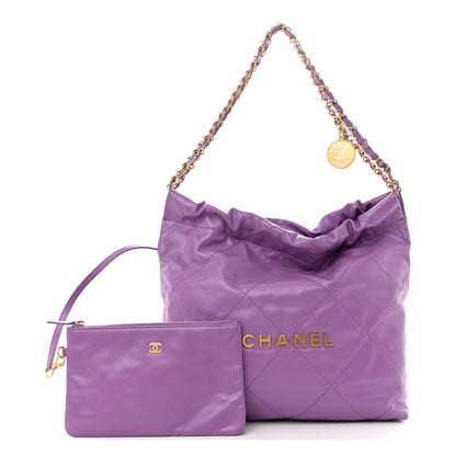 Chanel Shiny Calfskin Quilted Small Chanel 22 Purple 1 of 13